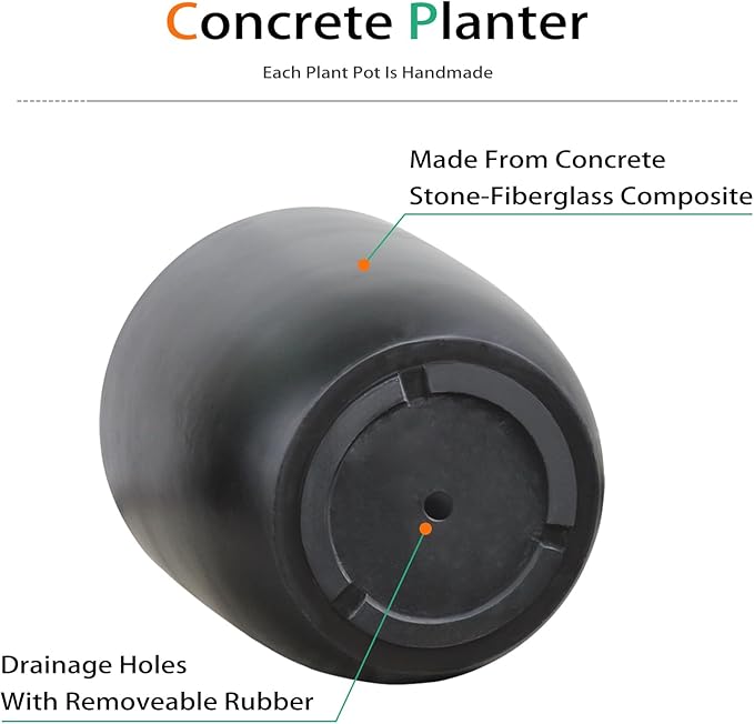 Concrete Planter Outdoor Indoor, Large Cement Plant Pots for Trees Flowers (Black, 18 inch)