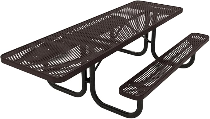 Coated Outdoor Furniture Heavy-Duty Portable ADA-Compliant Outdoor Picnic Table, Punched Steel Patio Dining Furniture Made in America (8ft Rectangular, One-Side Handicap, Brown)