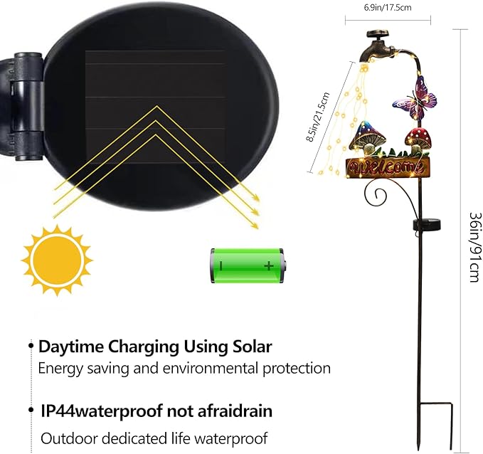2 Pack 'Welcome' Mushroom & Butterfly Solar Yard Lights - Outdoor Solar Lights for Yard Decorative, Garden Decor Lawn Ornaments, Unique Decorative Garden Stakes for Pathways