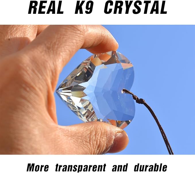 2PCS Heart Crystal Sun Catcher Prisms, STINO Hanging Suncatchers with Glass Prism Decor, Rainbow Maker for Windows, Room, Kitchen, Garden Crystal Decor (1, Heart Clear 2Pcs)