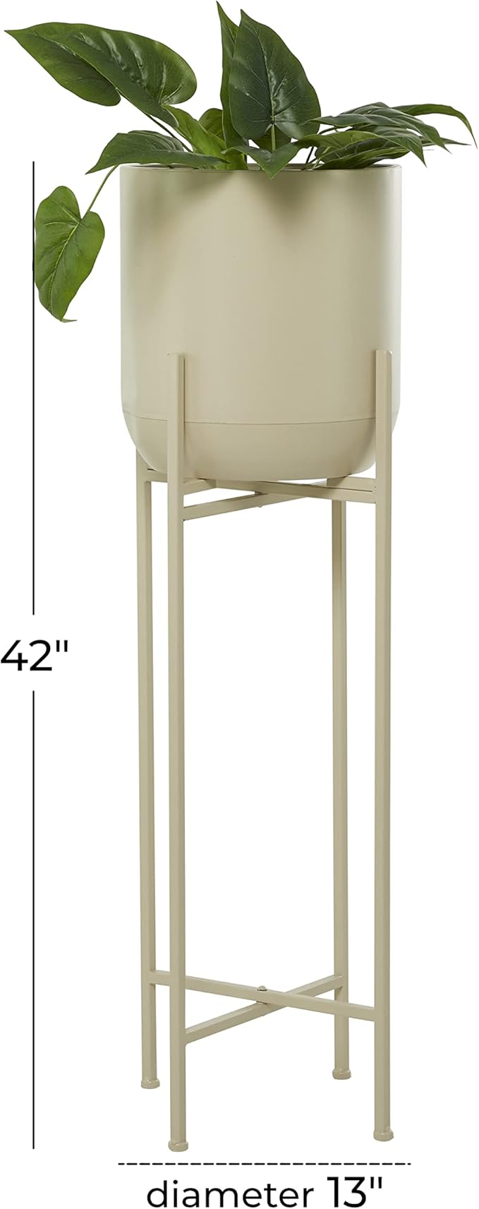 Deco 79 CosmoLiving by Cosmopolitan Metal Round Planter with Removable Stand, 13" x 13" x 42", Beige