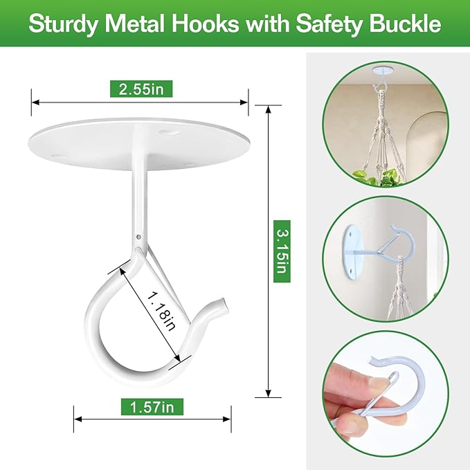 2 Pack Self Watering Hanging Planters Indoor Flower Pots, 6.5 Inch Hanging Pot Macrame Hanging Plant Holders with 2 Hooks Drainage Holes for Garden Home