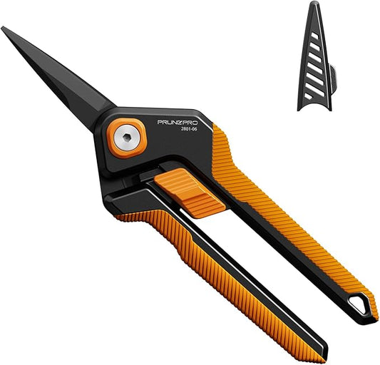 PrunePro Garden Scissors Pruning Shears Sharp Stainless Steel Non-Stick Teflon Coating Blade for Precise Cuts Garden Snip Bonsai Clippers for Plants Rose Flower Orange 1 Pack