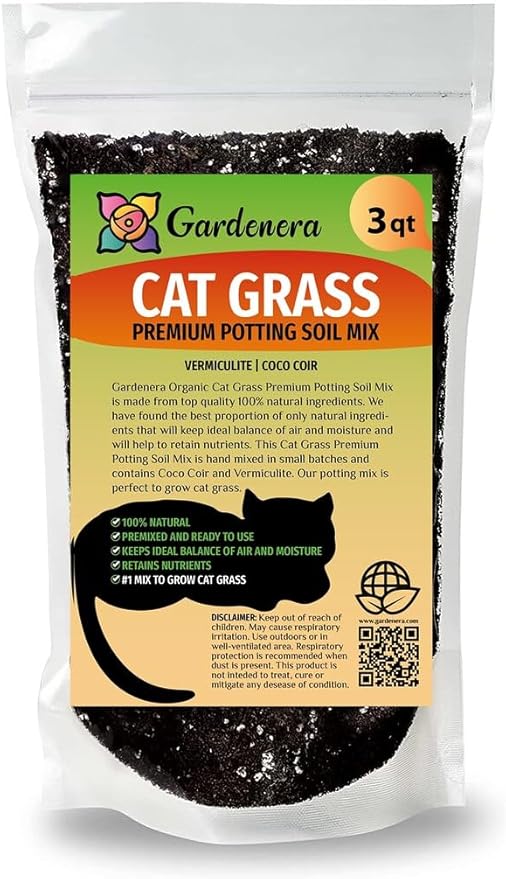Cat Grass Potting Mix - Crafted with Care to Meet Your Cat's Natural Cravings - 3 QUARTS