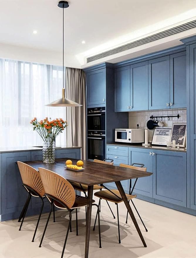 Dimoon 394''x17.7'' Blue Peel and Stick Wallpaper Contact Paper Modern Self Adhesive Wall Paper Removable Renter Friendly Textured Solid Color Shelf Cabinet Vinyl Roll (394''x17.7'',Blue Grey)