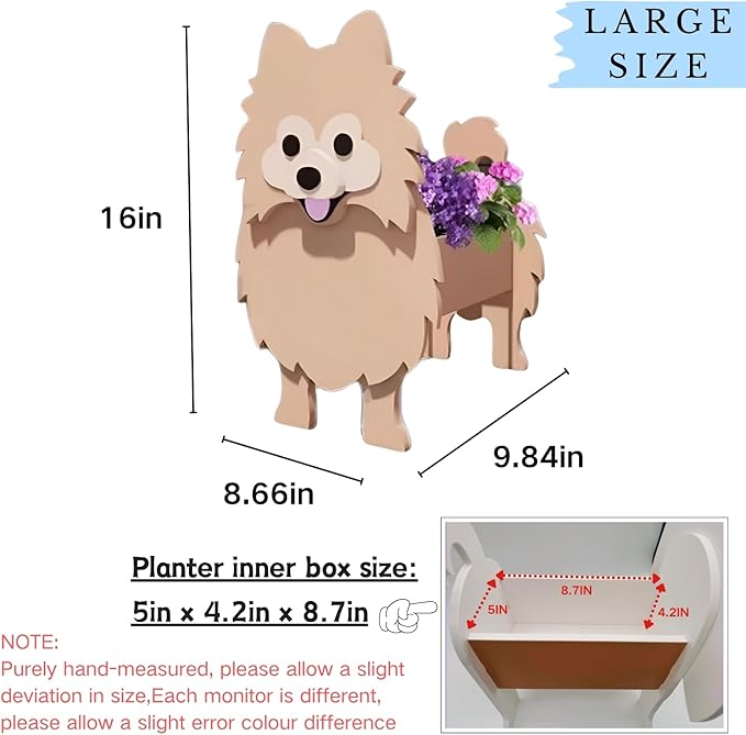 Brown Pomeranian Dog Planter Plant Pots,Cute Garden Dog Flower Planter,Large Dog Planters Birthday Gifts for Women,Office,Indoor/Outdoor Decor(9.84 * 8.66 * 16in)