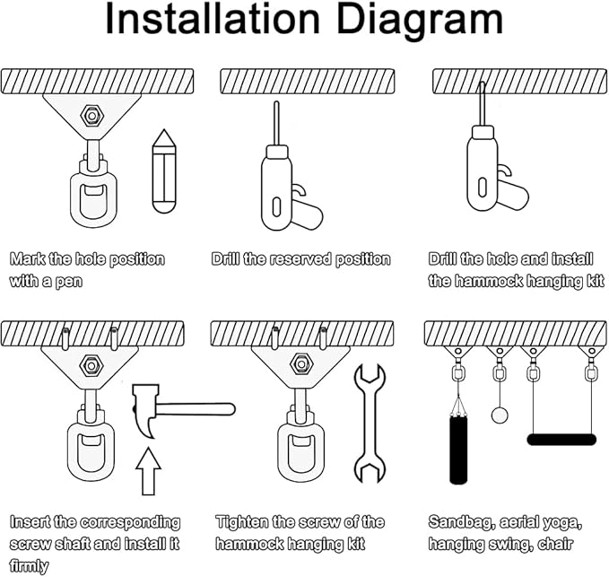 Heavy Duty Hammock Hanging Kit, 360° Rotating 1200 lb Swing Hangers for Hammock Chair Stand, Seat, Porch Swing, Yoga, Tree, Ceiling Mount, Indoor Outdoor Hanging Hardware Black | Pack of 2