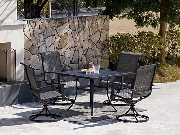 Grand patio Outdoor Swivel Dining Chairs 4-Piece Patio Dining Chairs Set Mesh Sling Patio High Back Swivel Rockers, Black & Grey Plaid