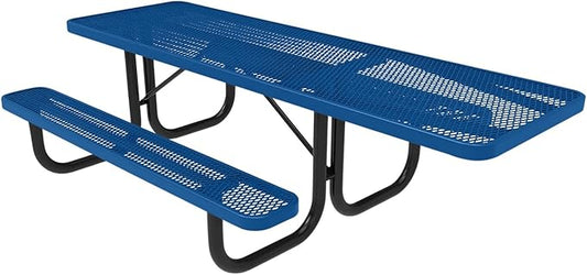 Coated Outdoor Furniture Heavy-Duty Portable ADA-Compliant Outdoor Picnic Table, Expanded Metal Patio Dining Furniture Made in America (8ft Rectangular, One-Side Handicap, Textured Light Blue)
