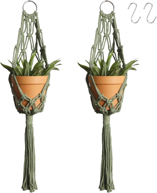Artilady Macrame Hanging Planter for Indoor Plants, Boho Woven Plant Hanger Large Hanging Flower Pot Holders Outdoor Baskets Storage Green Wall Decor