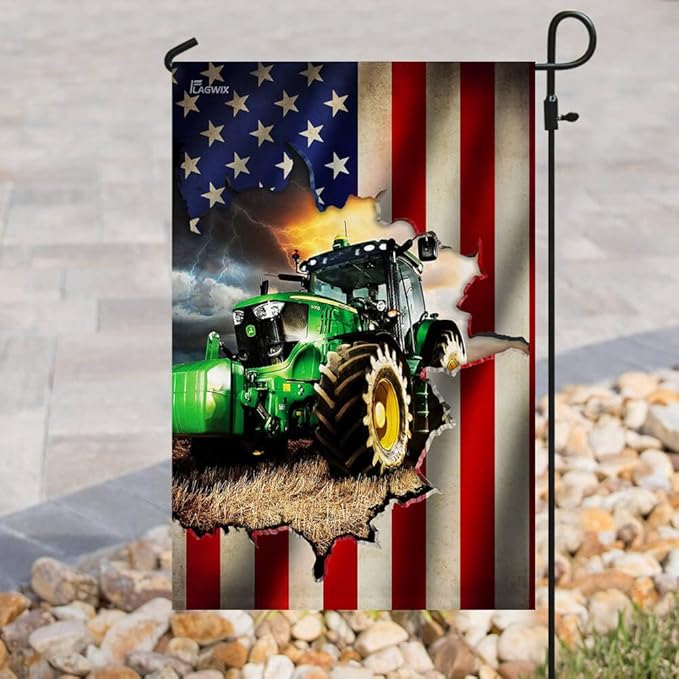 Flags-Tractor Farmer American Flag THB2370F1, Garden Flag (11.5" x 17.5")-USA House Garden Flags Premium Polyester-Decorative Outdoor Flags