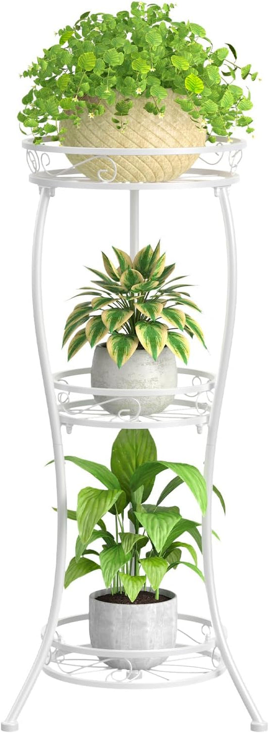 KMOTASUO 3 Tier Tall Metal Plant Stand, 34 Inch Plant Stands Indoor Outdoor, Rustproof Wrought Iron Flower Pot Holder Display Rack for Corner Patio Garden Balcony Living Room(White)