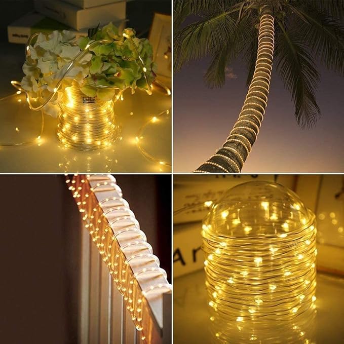 300 LED Solar Rope Lights Outdoor 99 FT Bright Solar Garden String Lights Durable 8 Modes Outdoor Fairy Lights Waterproof Solar Garden Decorative Lights for Fence Patio Decor (Warm)