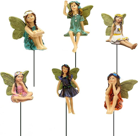 Fairy Garden Accessories Outdoor Indoor, 6pcs Miniature Fairies Figurines for Pot Plants and Mini Garden Lawn Decorations