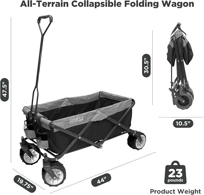 Creative Outdoor Push Pull Hauler Wagon for Kids, 200lbs Weight Capacity, All-Terrain Collapsible and Portable Folding Cart, Beach, Park, Garden, Camping & Tailgate
