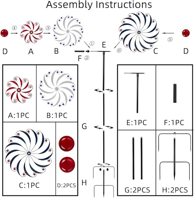 DREAMYSOUL Large Wind Spinners 20" Dia, Metal Patriotic Wind Sculpture Spinner Yard Art for Outdoor Garden Patio Decor