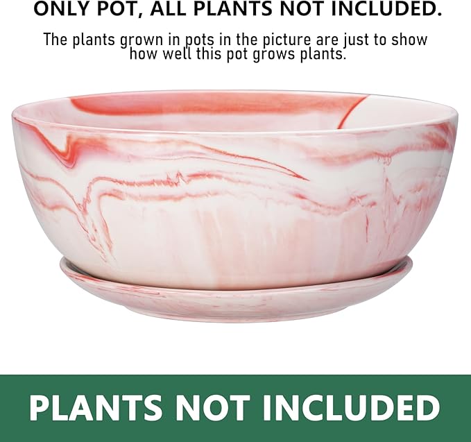G EPGardening Large Ceramic Succulent Planter Pot with Drainage Hole and Saucer Large Marble Flower Pot for Plants Round Bonsai Planter Pot Indoor Outdoor Pink