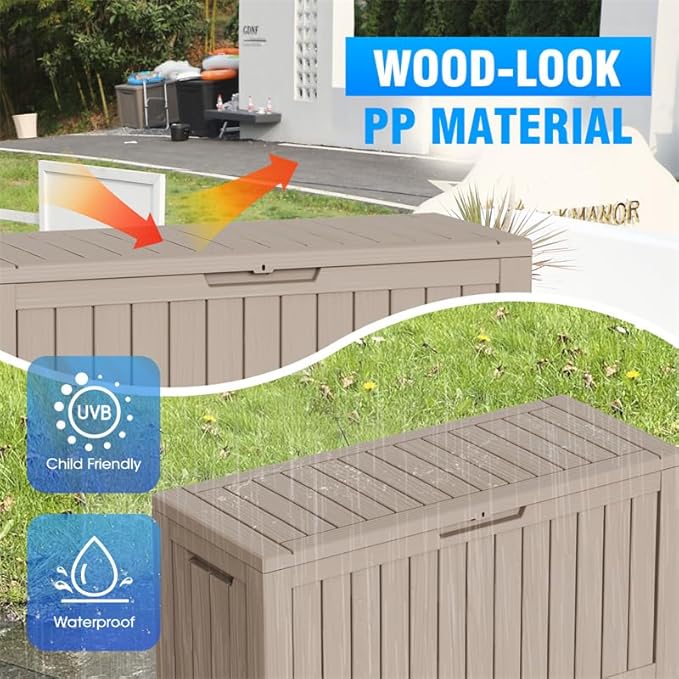 80 Gallon Outdoor Deck Box,Storage Lockable Waterproof Patio Furniture,Garden Tools,Cushions,Pool Accessories Outside Storage Resin Box(Gery)