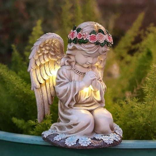 Garden Statues for Outside, 3 LED Solar Praying Angel Figurines Decorative Light, Waterproof Resin Fairy Statue Solar Light for Patio Balcony Yard Lawn Ornament Gifts for Mom (PrayAngel)
