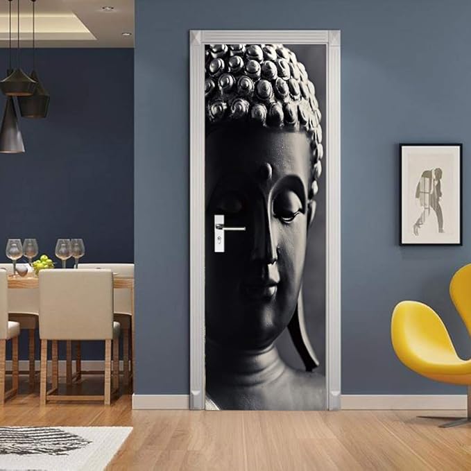 3D Door Stickers - Buddha Statue Murals - Peel & Stick - Self-Adhesive Decals - Removable PVC Waterproof Door Poster - 37.4" x 82.7" for Bedroom & Living Room