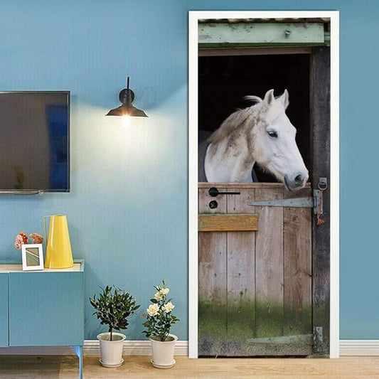 Horse 3D Door Stickers Murals - Peel & Stick - Waterproof & Washable - Matt Finish - Realistic Style - Door & Wall - 35.4" x 78.7"