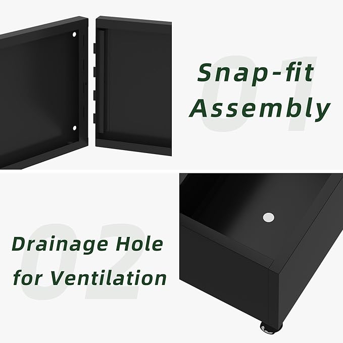 Casaphoria Metal Raised Garden Bed with Trellis and Wheels, 72"x47"x16" Planter Box for Climbing Plants, Vegetables & Vines, Features Drainage Holes and Privacy Screen, Black(Spring&Louvered)