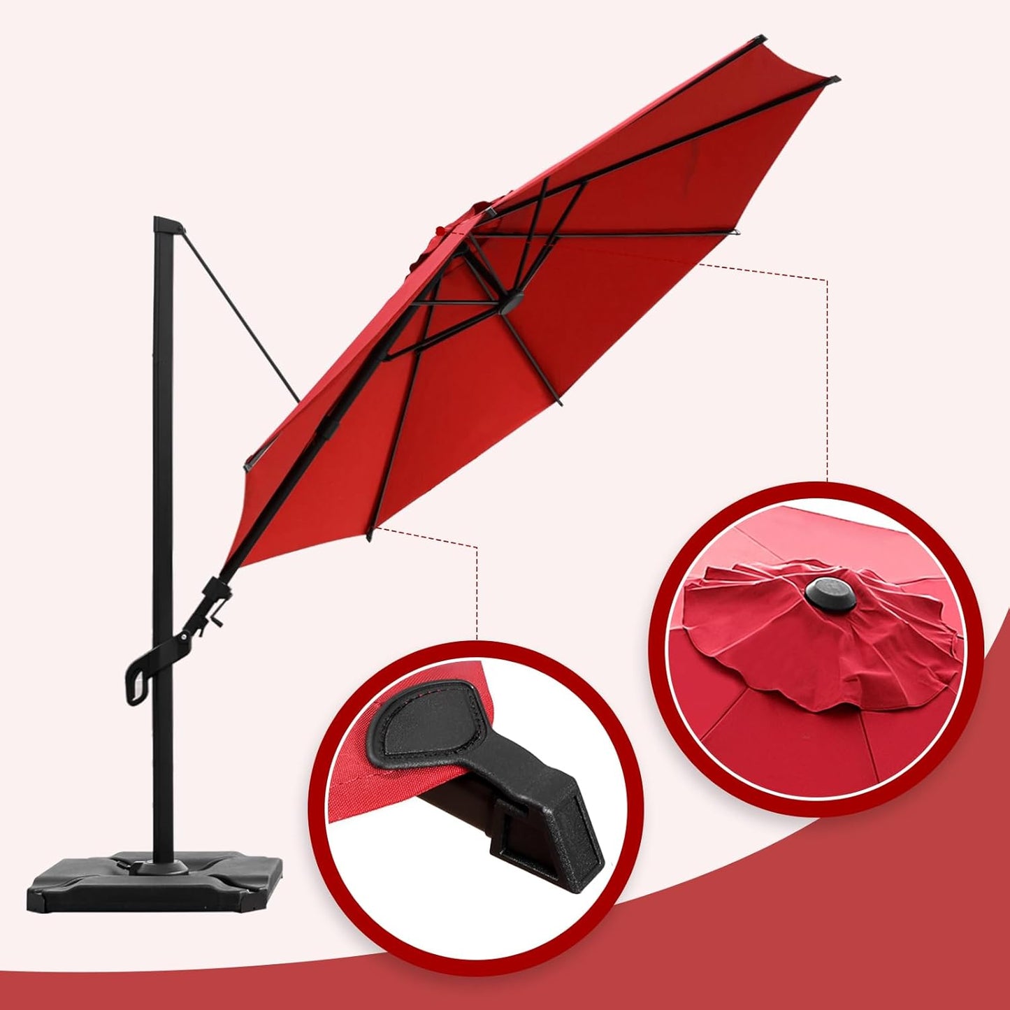 Abba Patio 10FT Vienna Offset Patio Umbrella Outdoor Cantilever Umbrella with 360° Rotation Design and Easy Tilt Adjustment UV 50+ Protection 8 Ribs for Backyard Garden Deck Pool Patio, Red