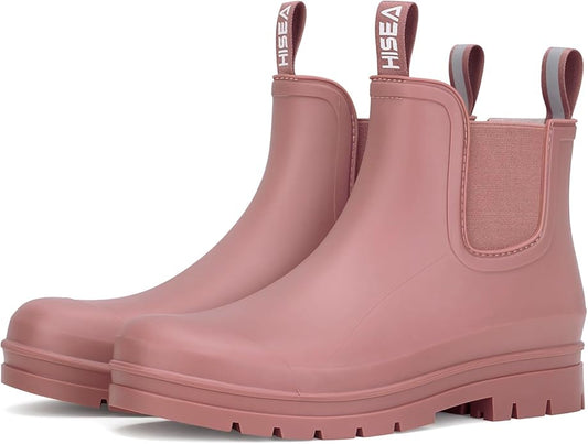 HISEA Women's Short Rain Boots Waterproof Garden Shoes Rubber Chelsea Boots Anti-Slipping Rainboots for Ladies with Comfort Insole Lightweight Stylish Ankle Rain Shoes Outdoor Work Booties