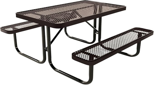 Coated Outdoor Furniture Heavy-Duty Portable Outdoor Kids Table, Expanded Metal Kids Picnic Table, Commercial-Grade Picnic Table, Made in America (4ft Rectangular, Childrens, Brown)