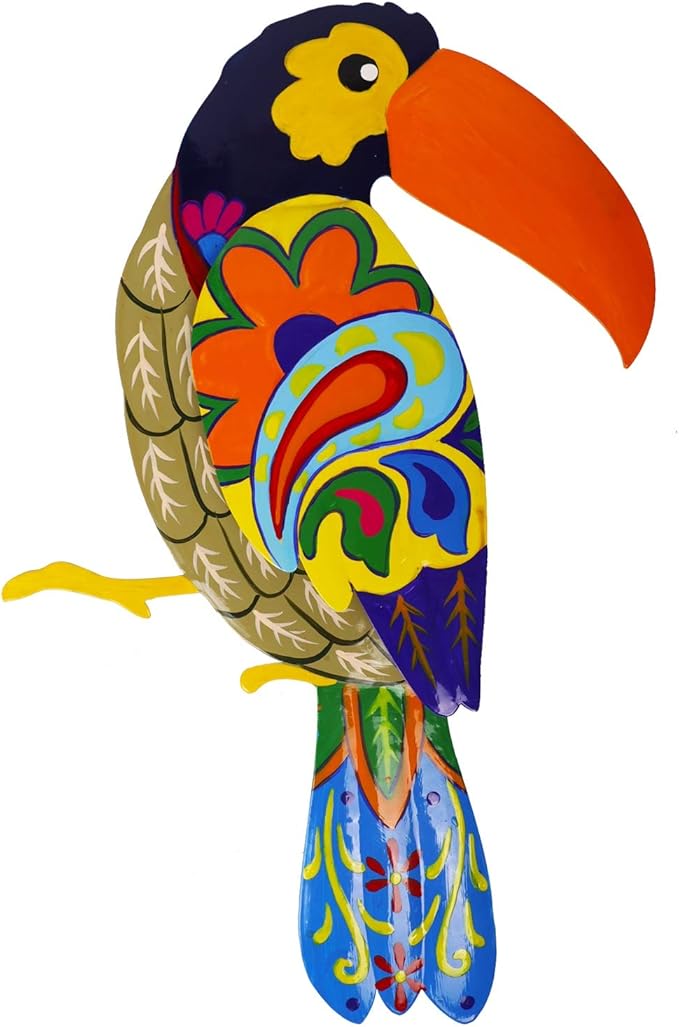 Large Metal Hornbill Wall Decor, Vivid Colorful Bird Art Wall Hanging for Indoor Outdoor Home Bedroom Office Garden (Orange)