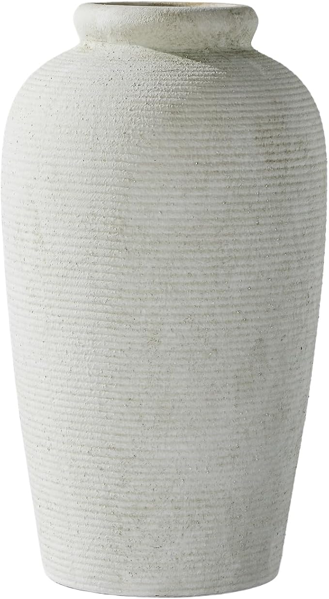 Decorative Ceramic Rustic vase,Tall vase for Minimalist Decoration,11" Large Vintage Vase for Home Decor,Centerpiece,Living Room,Enterway,White