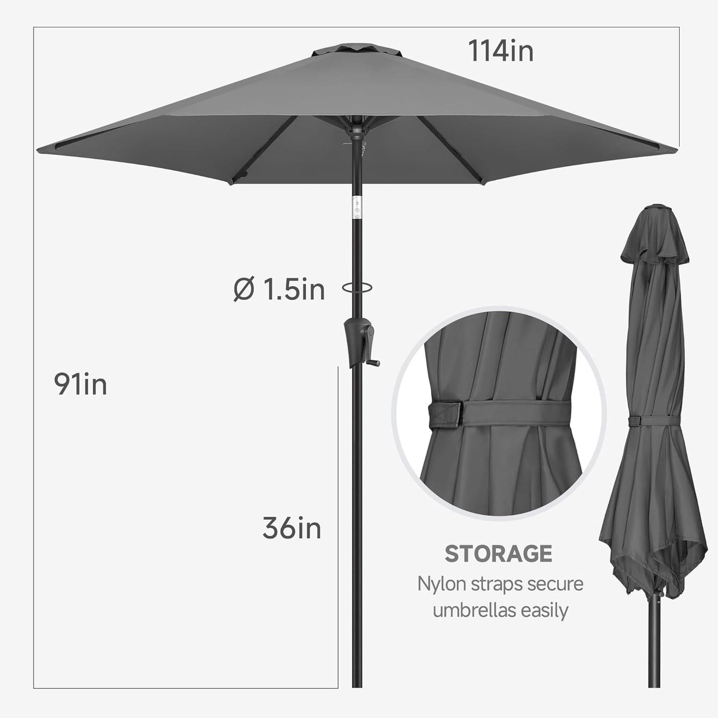 FLAME&SHADE 10ft Patio Umbrella - Outdoor Umbrella with 6 Sturdy Ribs, Push Button Tilt and Crank, UV Protection Table Market Umbrella for Pool, Porch，Garden, Deck, Backyard (Anthracite)