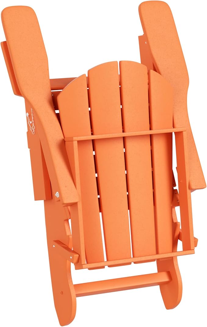 WO Home Furniture Adirondack Chair Table Set of 2 PCS Outdoor Folding Chair w Side Table Weather/UV Resistant for Lawn, Garden, Bon Fire, Balcony (Orange)