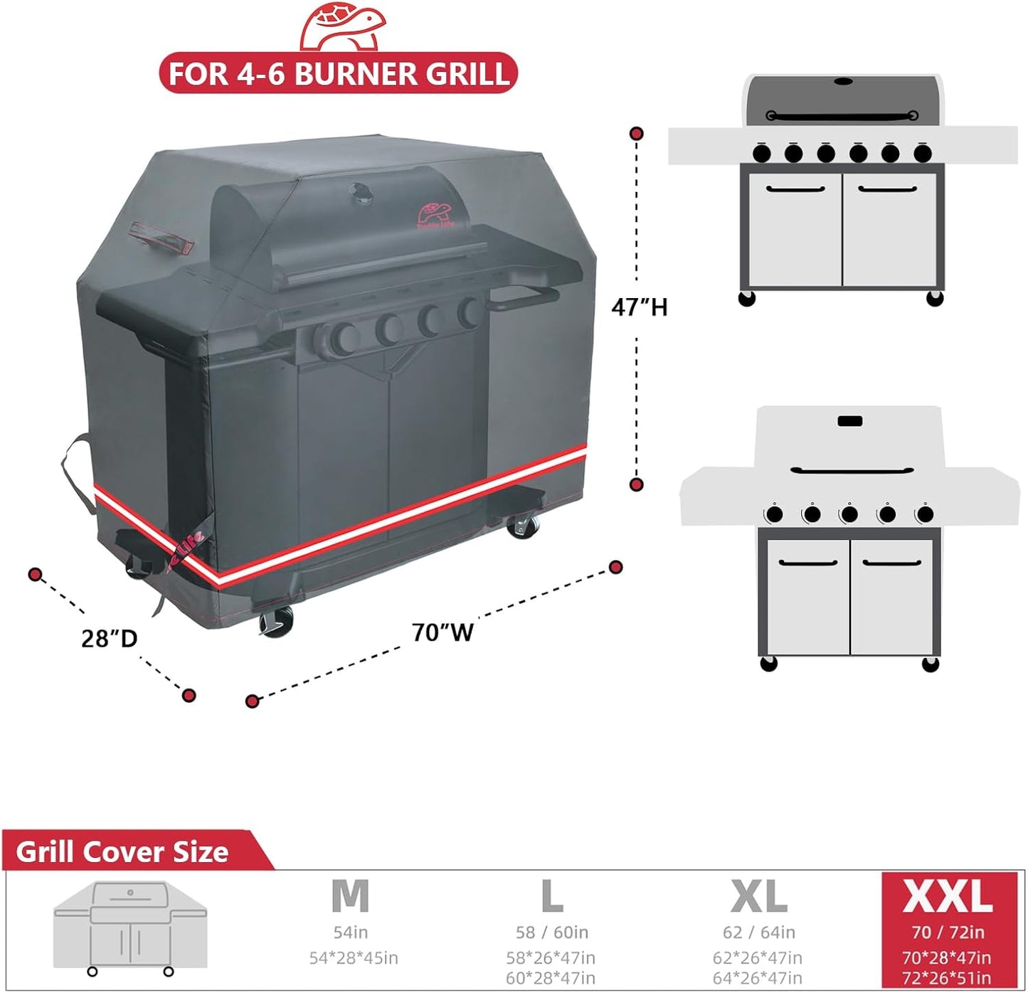 BBQ Grill Cover,70 Inch Heavy Duty Waterproof 5-6 Burner Barbecue Gas Grill Covers for Weber Genesis Summit Char-Broil Deluxe, Black