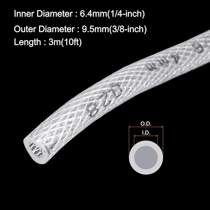 1/4" x 3/8" Braided Clear Plastic PVC Tubing 10ft High Pressure Flexible Reinforced Vinyl Tube, [for Garden Irrigation, Water Hose, Fish Tank, Water Transfer] - 6.4x9.5mm