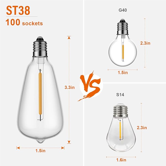 200FT Outdoor String Lights with Remote, Garden Patio Decor with 2500K Warm White, 100+4 LED Edison Bulbs, Support Timer Dimmable Waterproof for Yard Outside Porch Deck Backyard