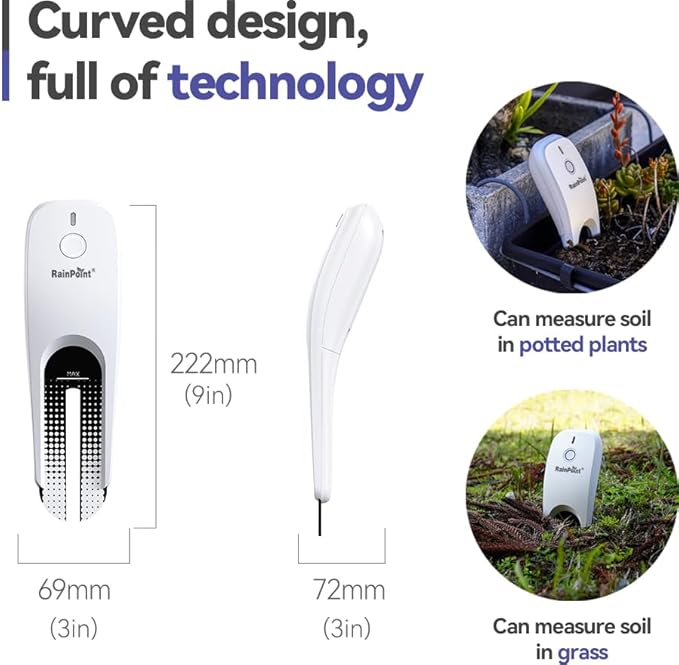 RAINPOINT Wi-Fi Soil Moisture Meter Plants - Hygrometer, Room Thermometer Indoor Soil Tester, Smart Plant Sensor, Temperature Humidity Monitor for Garden with 2.4 GHz Mini Wi-Fi Smart Gateway Hub