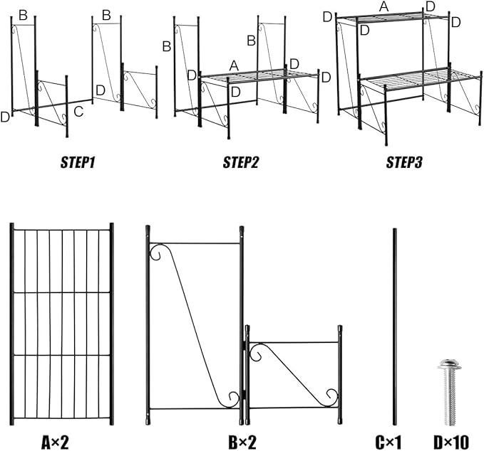 DOEWORKS 2 Tier Metal Plant Stand Storage Rack Shelf, Flower Pot Holder Display Shelf, Black