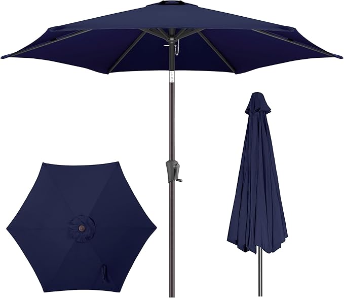 9ft Outdoor Patio Umbrella - Table Umbrella Waterprool UV Protection, Sombrillas de Patio with Push Button Tilt&Crank, Sun Umbrella for Pool, Porch, Garden, Deck, Backyard(Dark Blue)