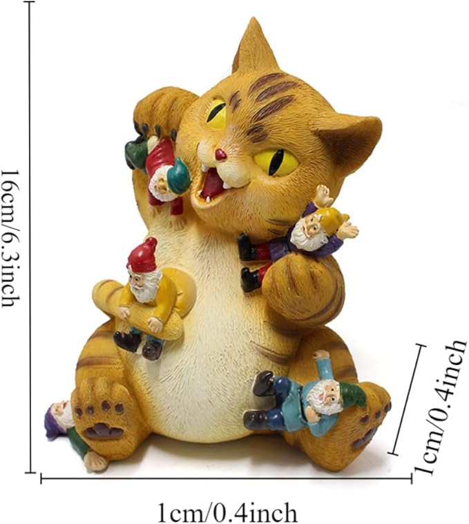 Garden Cat Decor Statue Figure Cat Eating Gnomes Statues for Outdoor Cat Gifts for Mom Patio Lawn Yard Decor (Fat cat)