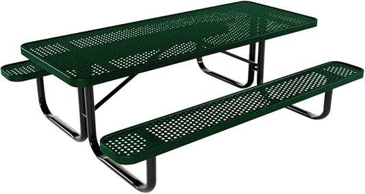 Coated Outdoor Furniture Heavy-Duty Portable Outdoor Kids Table, Punched Steel Kids Picnic Table, Commercial-Grade Picnic Table, Made in America (6ft Rectangular, Childrens, Green)