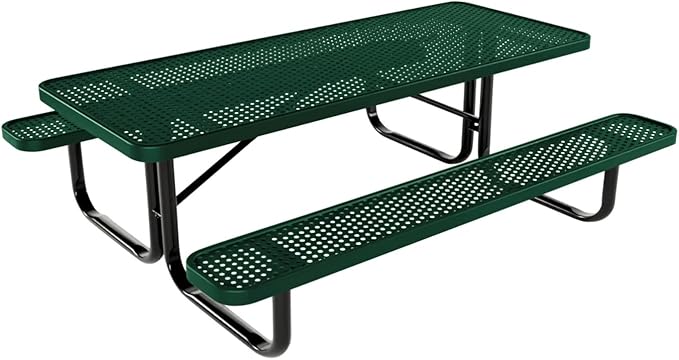 Coated Outdoor Furniture Heavy-Duty Portable Outdoor Kids Table, Punched Steel Kids Picnic Table, Commercial-Grade Picnic Table, Made in America (6ft Rectangular, Childrens, Textured Green)