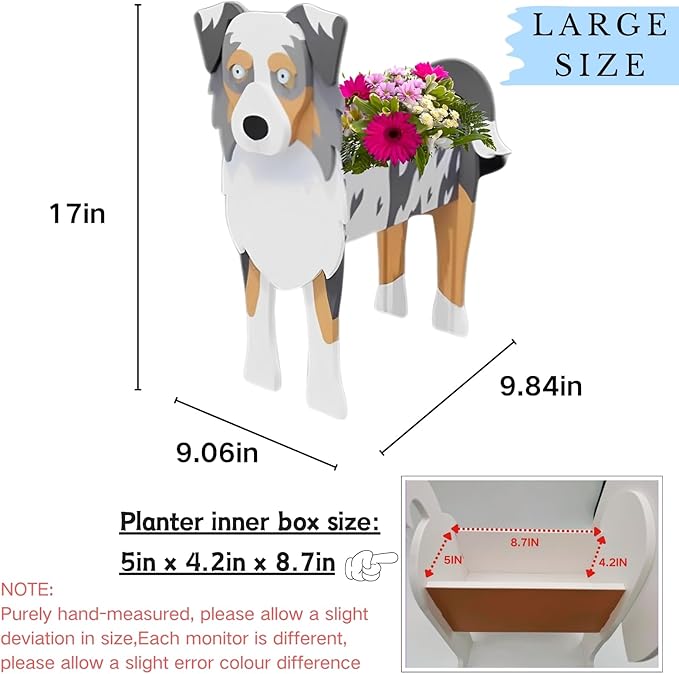 Australian Shepherd Dog Planter Plant Pots,Cute Garden Dog Flower Planter,Large Dog Planters Birthday Gifts for Women,Office,Indoor/Outdoor Decor（9.84 * 7.13 * 17in）