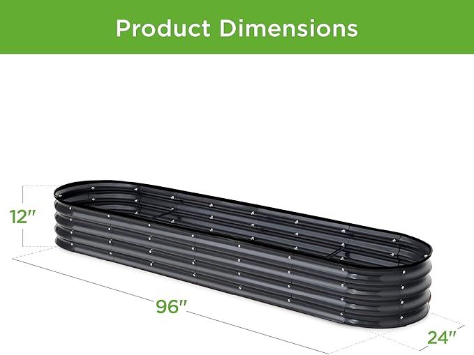 Best Choice Products 8x2x1ft Outdoor Metal Raised Garden Bed, Oval Deep Root Planter Box for Vegetables, Flowers, Herbs, and Succulents w/ 108 Gallon Capacity - Charcoal