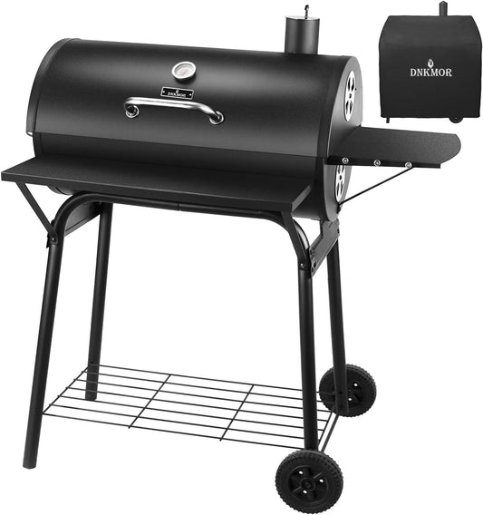 Charcoal Grills Outdoor BBQ Grill 30INCH Barrel Charcoal Grill with Side Table, 627 Square Inches, Outdoor Backyard Camping Picnics, Patio and Parties, Black by DNKMOR