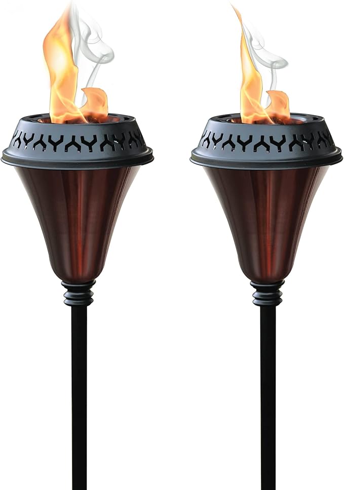Garden Torch Large Flame - Deco Home Garden Torch Set of 2 | Citronella Garden Outdoor/Patio Outdoor Lighting Torch for Party Patio Pathway with Spikes and Deck Clamp | Caramel Black