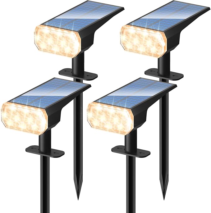 DINGLILIGHTING Waterproof Solar Lights Outdoor: IP65 Led Spot Light Decorations for Garden - 3 Lighting Modes Solar Powered for Yard - Dust to Dawn Uplighting Landscape Pathway Drive Patios 4PC Warm