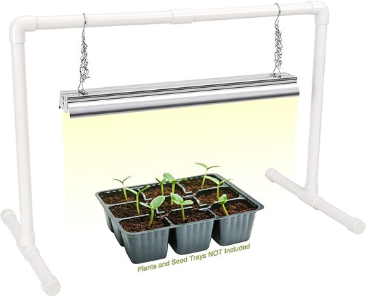 Soligt 2 ft Grow Light for Seed Starting with Stand, Double Tube Warm White Full Spectrum Seedling Grow Light for Indoor Plants, 80 LED Chips, Height Adjustable