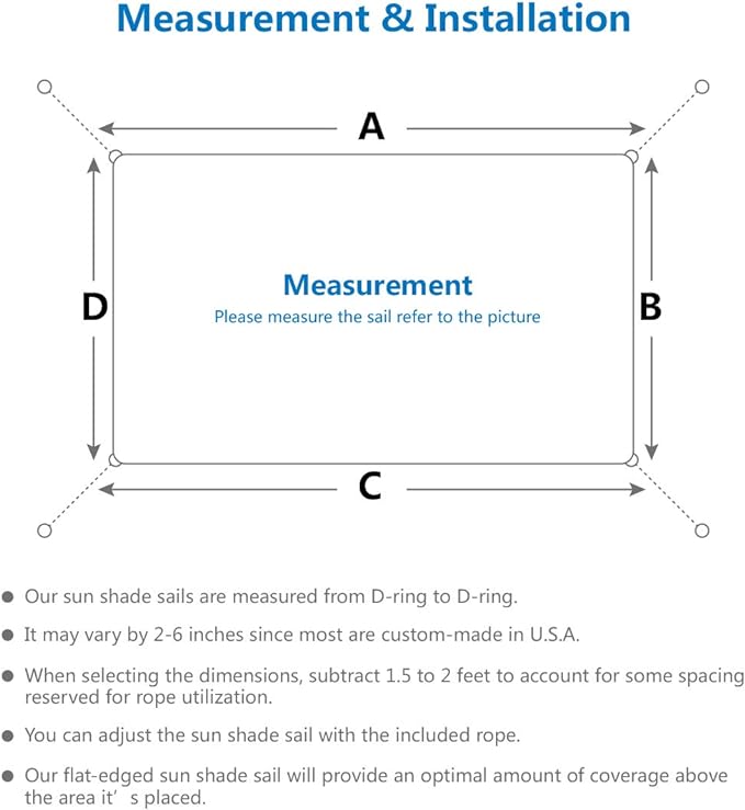 Eden's Decor Straight Flat-Edged Sun Shade Sail Rectangular 13' x 16' Blue UV-Blocking Outdoor Canopy Fabric Cloth Awning for Pergola Patio Garden Backyard Custom Size