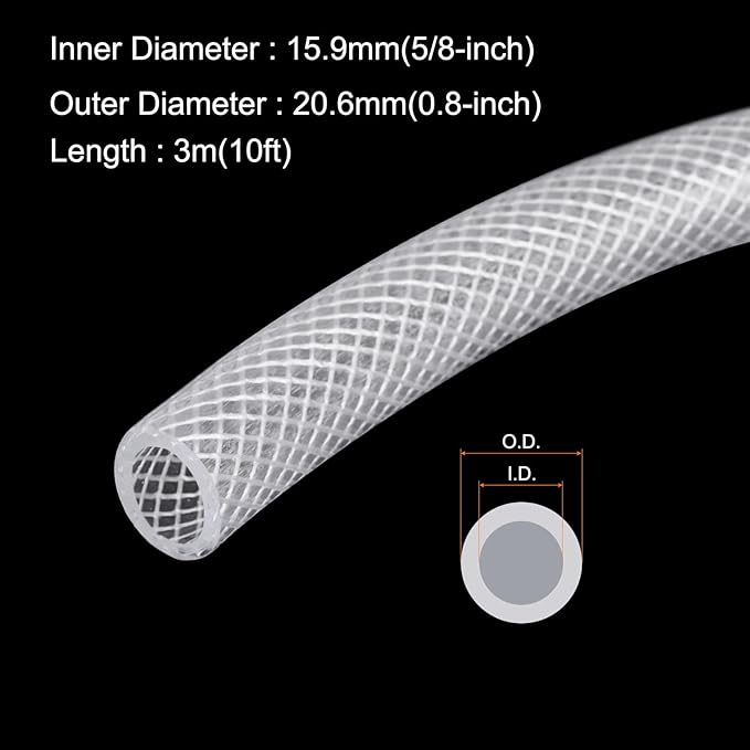 5/8" x 0.8" Braided Clear Plastic PVC Tubing 10ft High Pressure Flexible Reinforced Vinyl Tube, [for Garden Irrigation, Water Hose, Fish Tank, Water Transfer] - 15.9x20.6mm